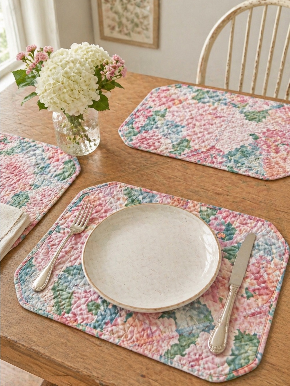 Vintage 70s Floral Quilted Placemats Set of 4 Cottagecore Shabby Chic